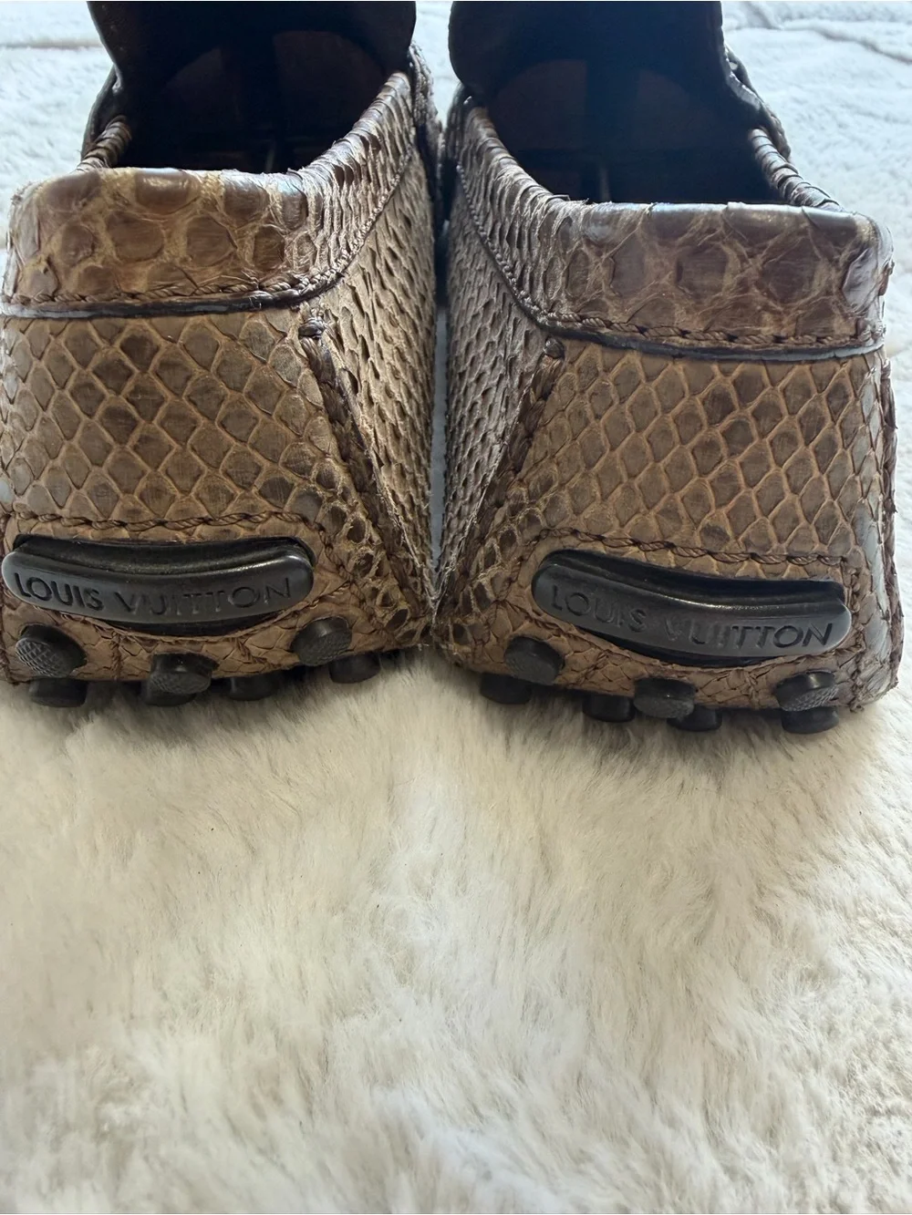 $1,995 Louis Vuitton Genuine Exotic Python Snake Skin Silver Buckle Loafers 8.5